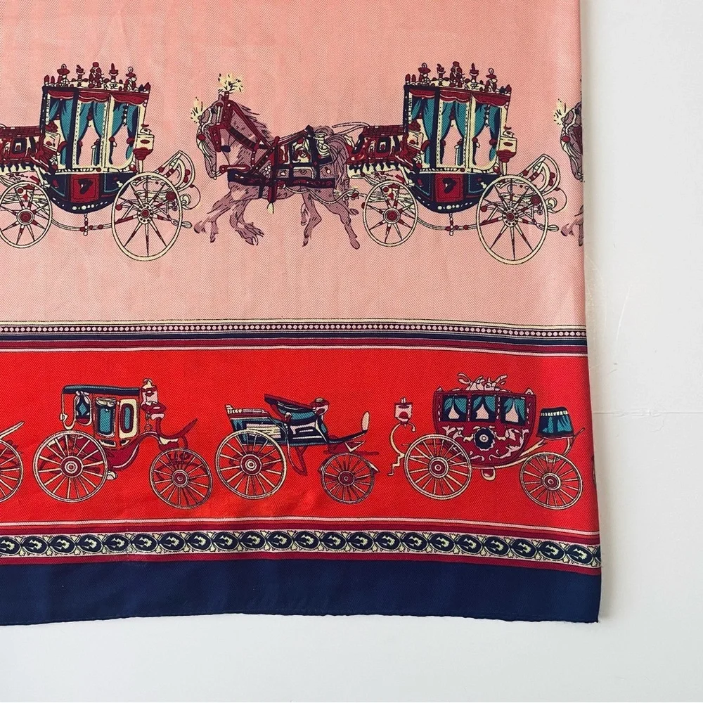 Vintage Rectangle Horse and carriage Themed Silk Blend Scarf DIY